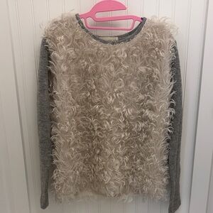 Chic Cream and Gray Fuzzy Sweater